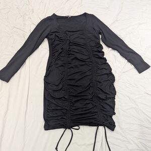 Fashion Nova Black Ruched Midi Dress